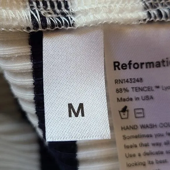 REFORMATION Charli Ribbed Ceto Striped T Shirt Dress Black White Women's M