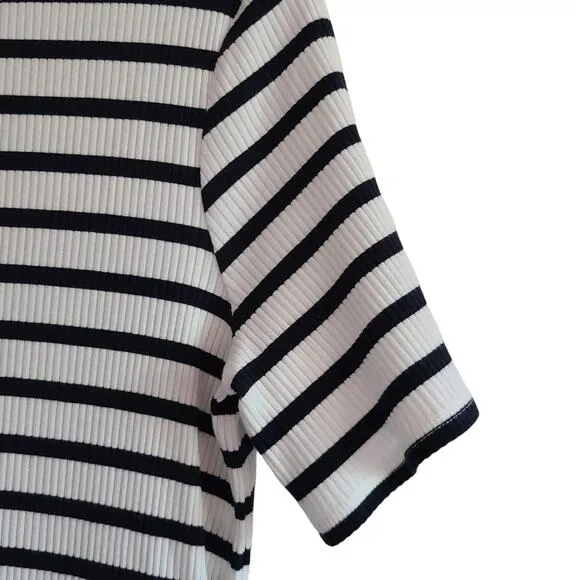 REFORMATION Charli Ribbed Ceto Striped T Shirt Dress Black White Women's M