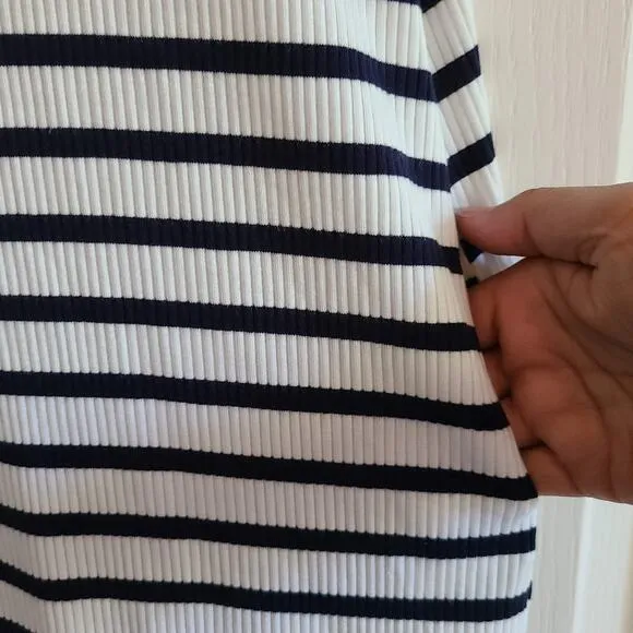 REFORMATION Charli Ribbed Ceto Striped T Shirt Dress Black White Women's M