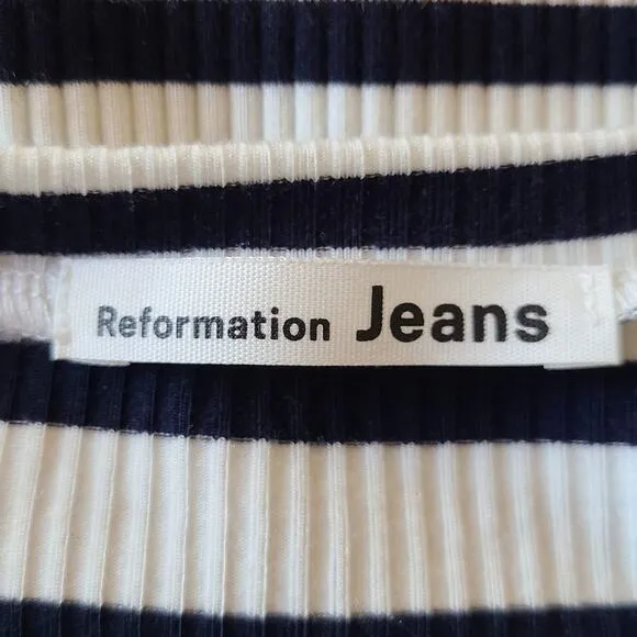 REFORMATION Charli Ribbed Ceto Striped T Shirt Dress Black White Women's M