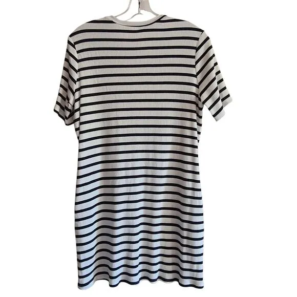 REFORMATION Charli Ribbed Ceto Striped T Shirt Dress Black White Women's M