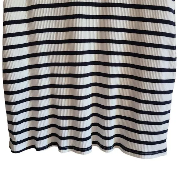 REFORMATION Charli Ribbed Ceto Striped T Shirt Dress Black White Women's M