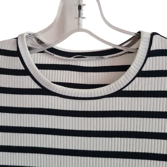 REFORMATION Charli Ribbed Ceto Striped T Shirt Dress Black White Women's M
