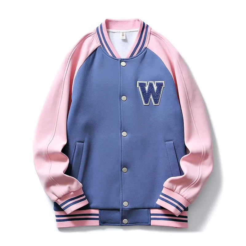 Relaxed-Fit Button-Up Varsity Jacket Featuring Patchwork Design