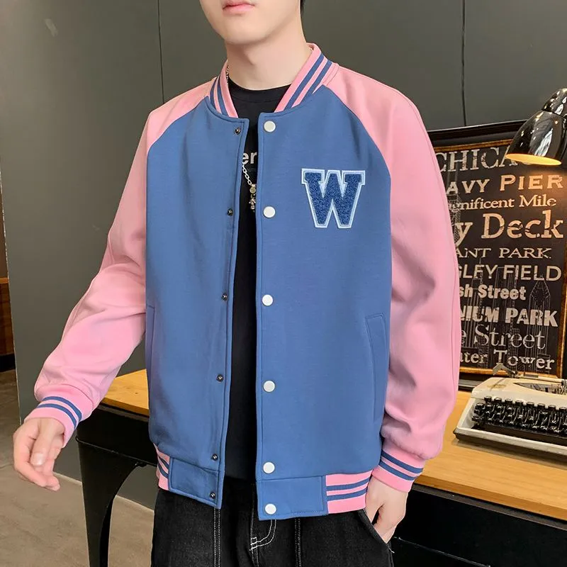 Relaxed-Fit Button-Up Varsity Jacket Featuring Patchwork Design