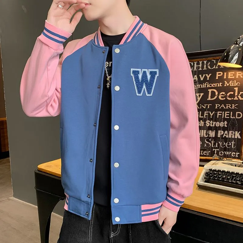 Relaxed-Fit Button-Up Varsity Jacket Featuring Patchwork Design