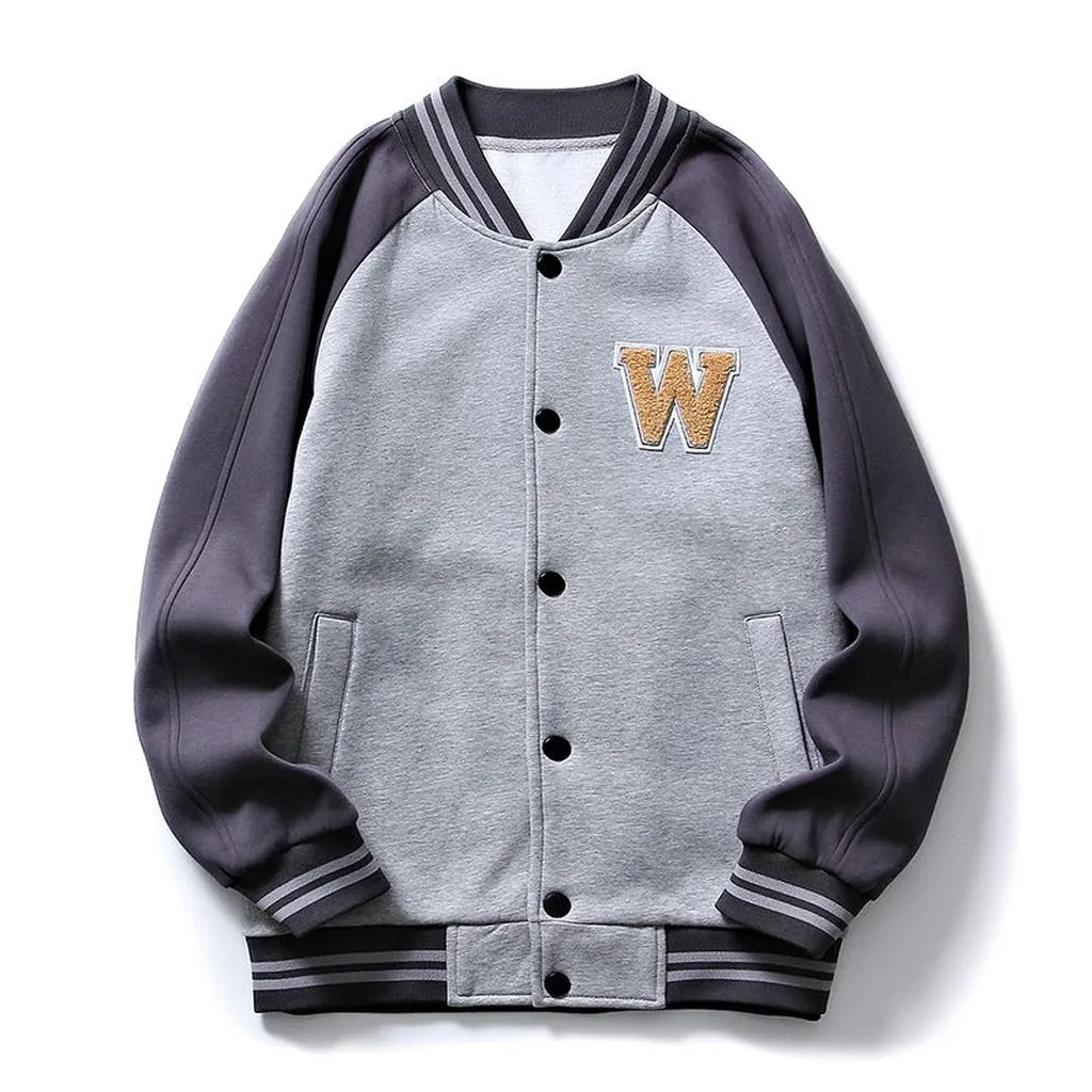 Relaxed-Fit Button-Up Varsity Jacket Featuring Patchwork Design