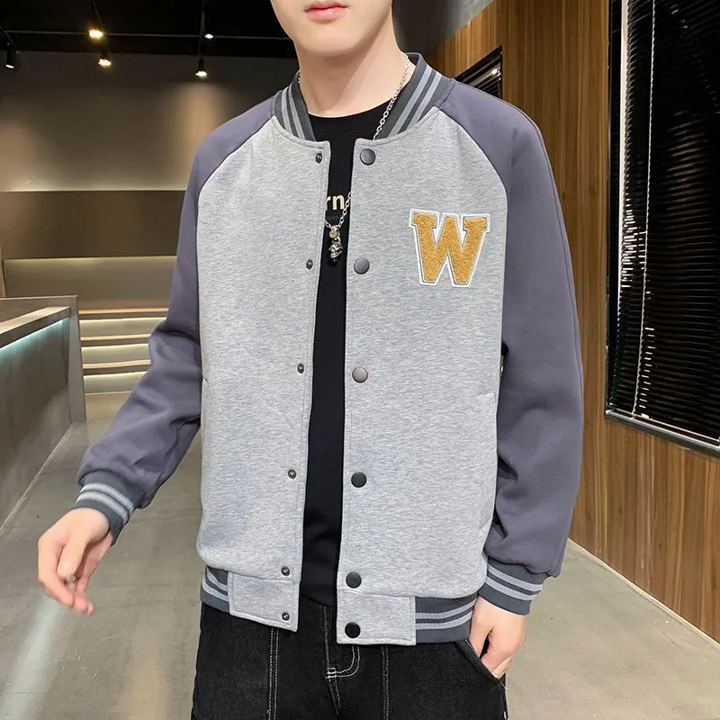 Relaxed-Fit Button-Up Varsity Jacket Featuring Patchwork Design