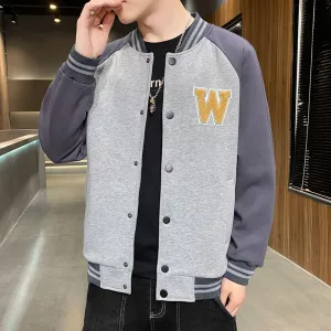 Relaxed-Fit Button-Up Varsity Jacket Featuring Patchwork Design