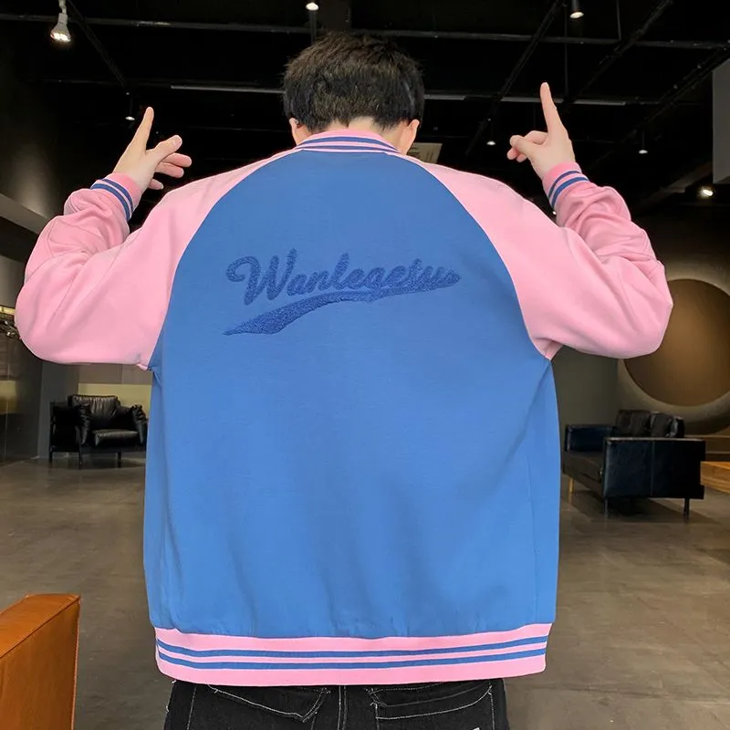 Relaxed-Fit Button-Up Varsity Jacket Featuring Patchwork Design