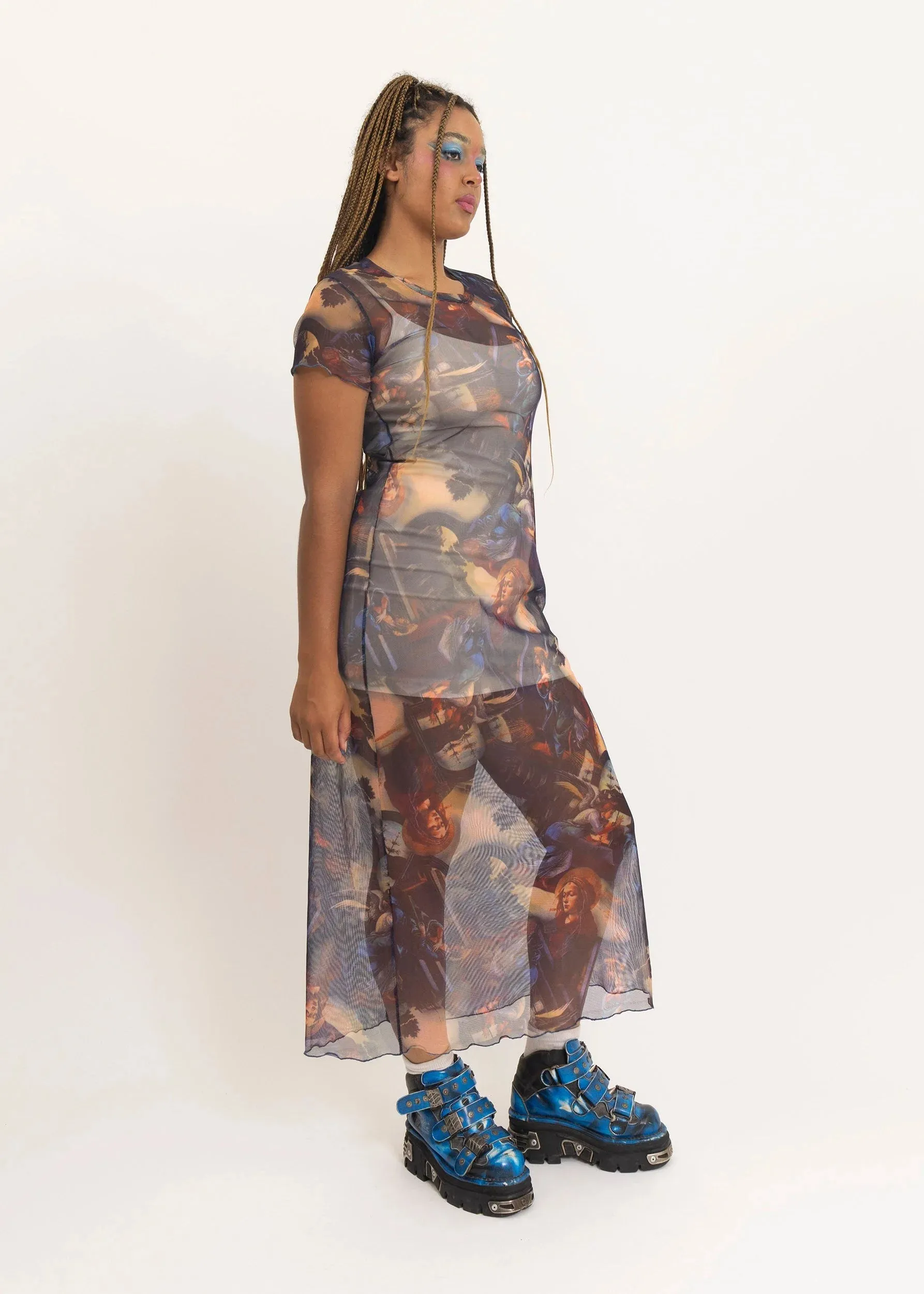 Religious iconographic print mesh dress