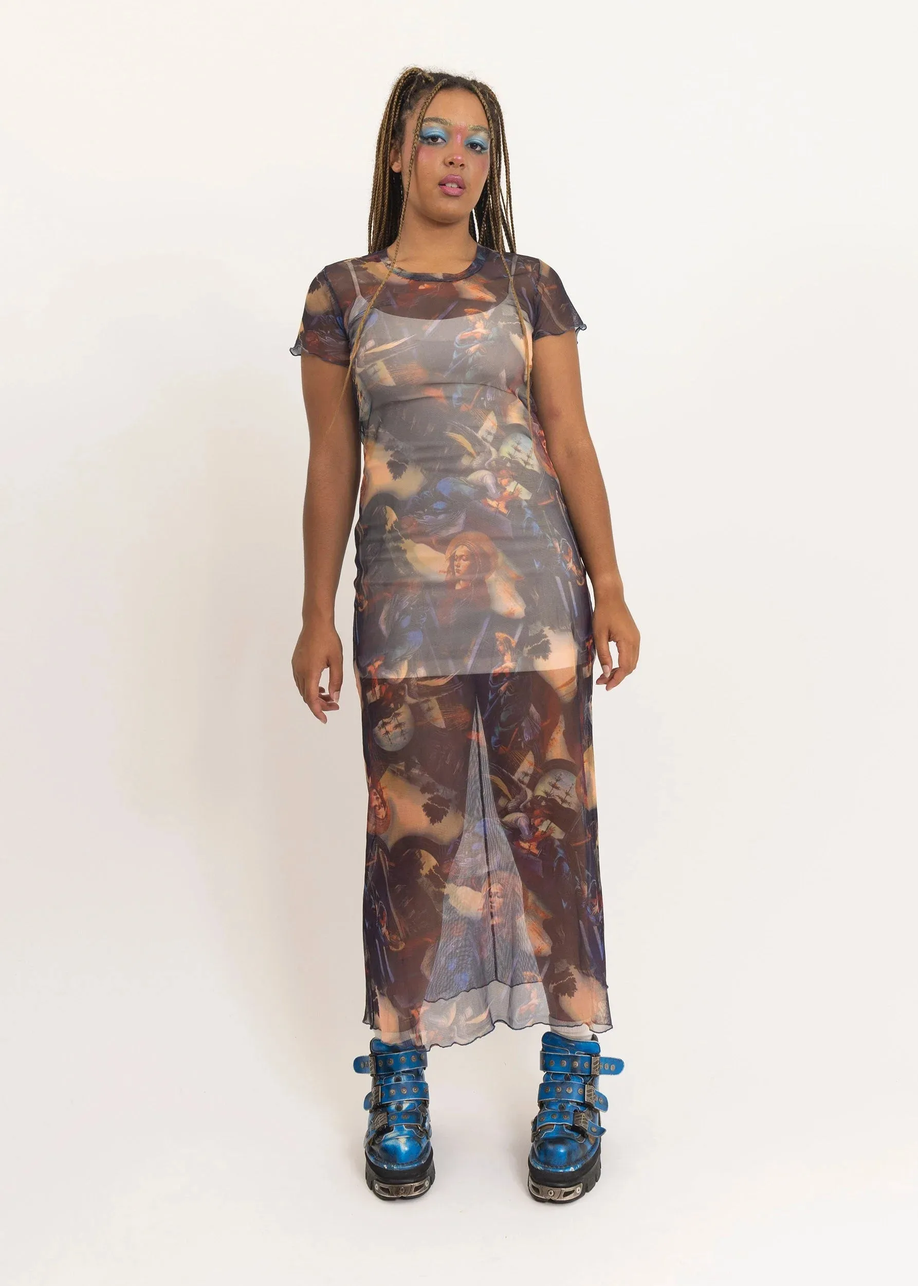 Religious iconographic print mesh dress