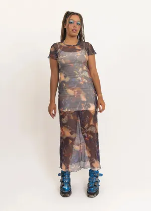 Religious iconographic print mesh dress