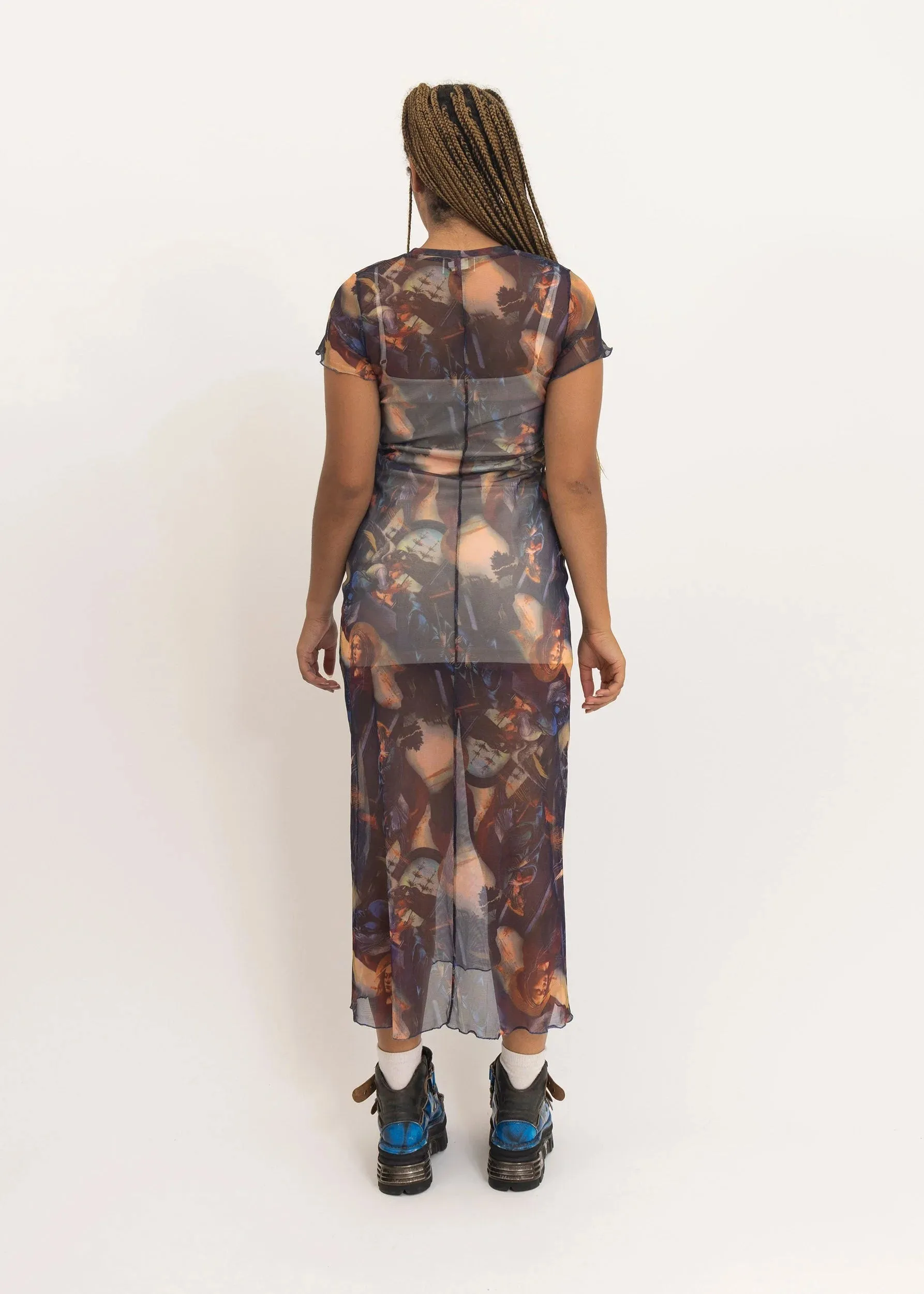 Religious iconographic print mesh dress