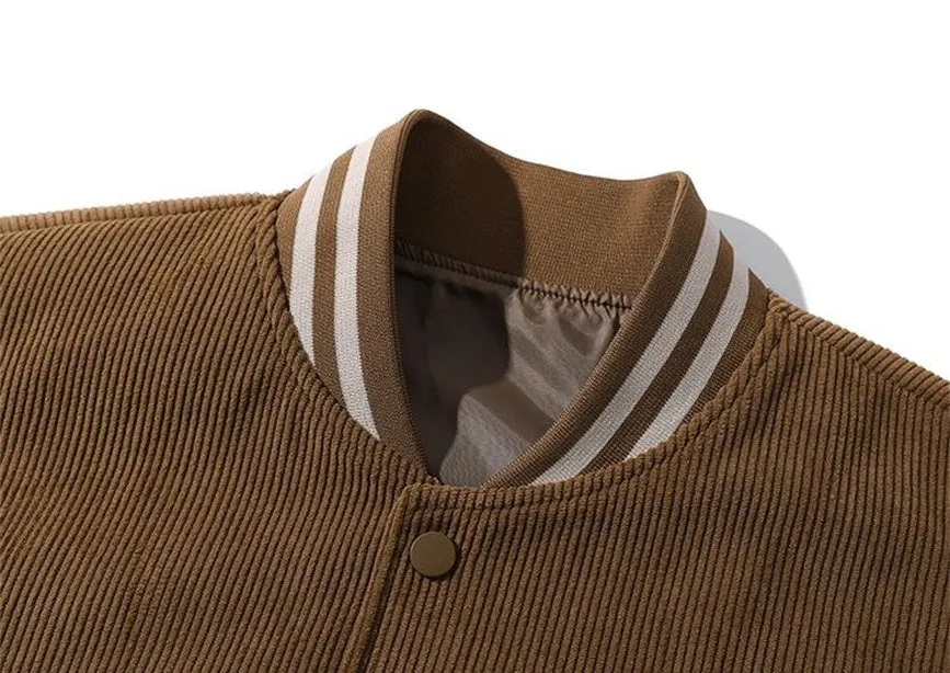 Retro-style Men's Varsity Jacket with Elastic Band Cuff and Hem