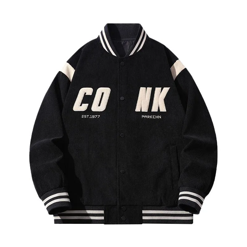 Retro-style Men's Varsity Jacket with Elastic Band Cuff and Hem