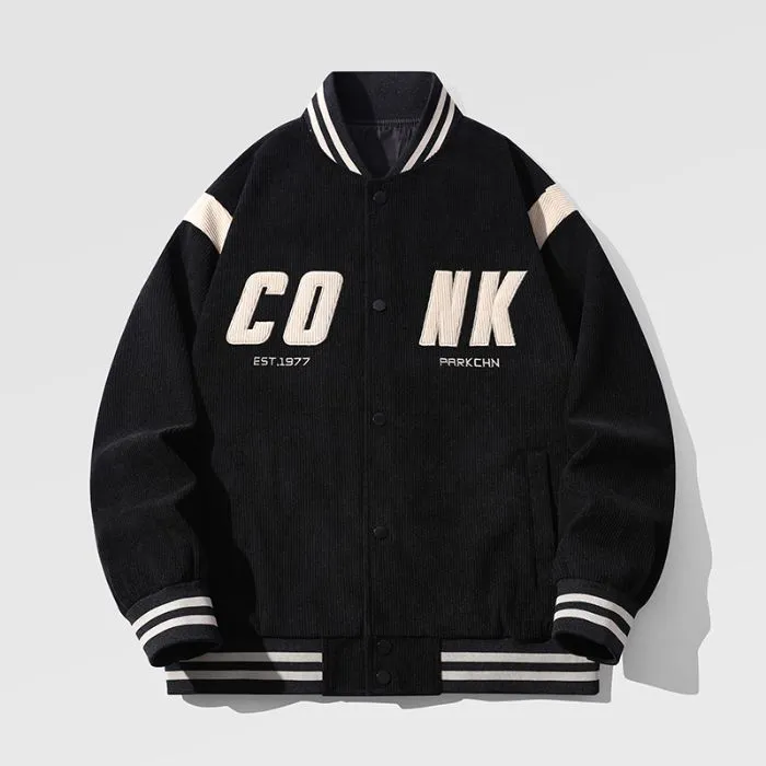 Retro-style Men's Varsity Jacket with Elastic Band Cuff and Hem