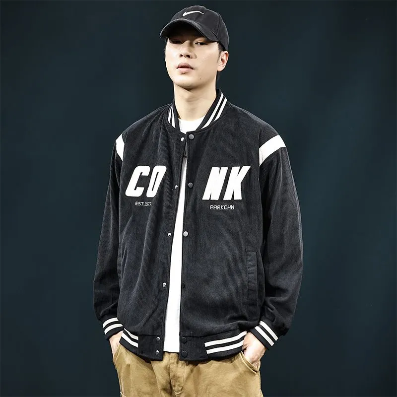 Retro-style Men's Varsity Jacket with Elastic Band Cuff and Hem