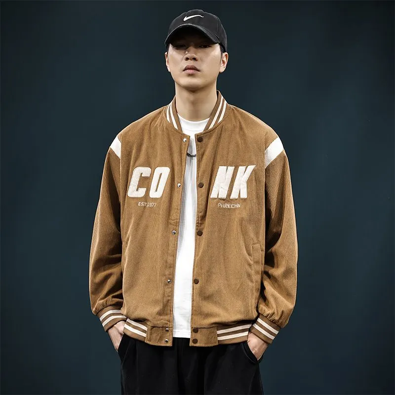 Retro-style Men's Varsity Jacket with Elastic Band Cuff and Hem
