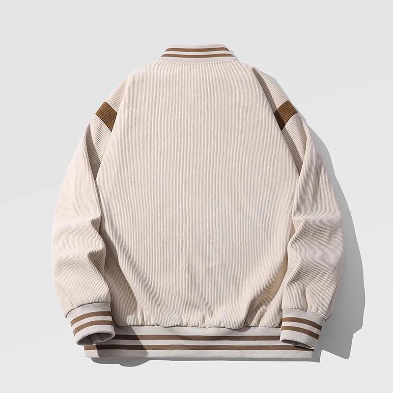 Retro-style Men's Varsity Jacket with Elastic Band Cuff and Hem