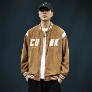 Retro-style Men's Varsity Jacket with Elastic Band Cuff and Hem