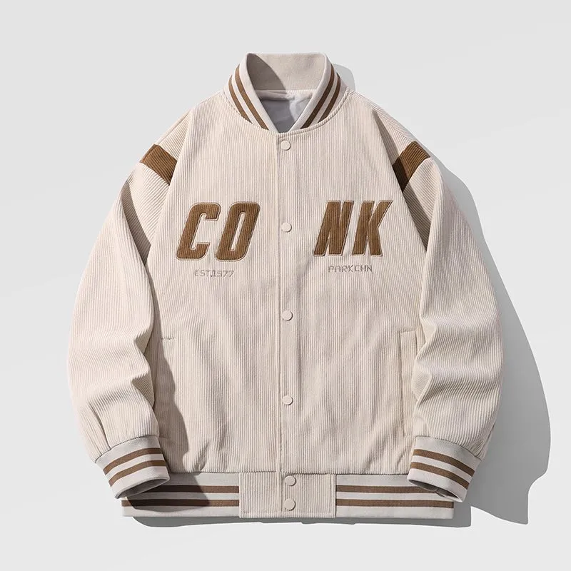 Retro-style Men's Varsity Jacket with Elastic Band Cuff and Hem