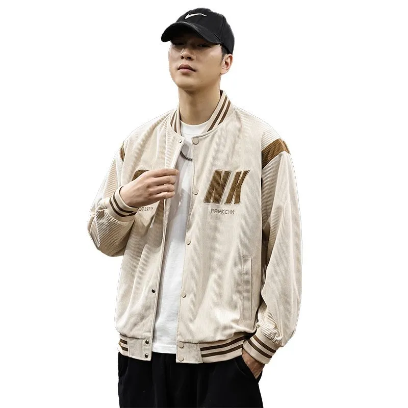 Retro-style Men's Varsity Jacket with Elastic Band Cuff and Hem