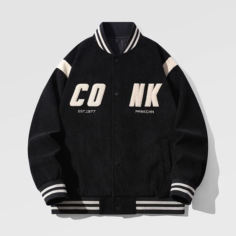 Retro-style Men's Varsity Jacket with Elastic Band Cuff and Hem