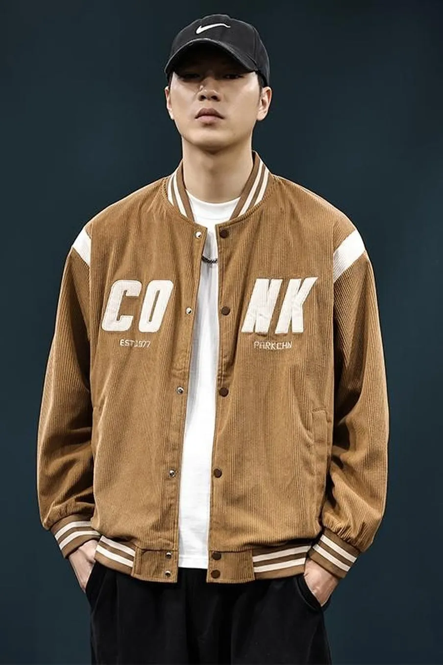 Retro-style Men's Varsity Jacket with Elastic Band Cuff and Hem