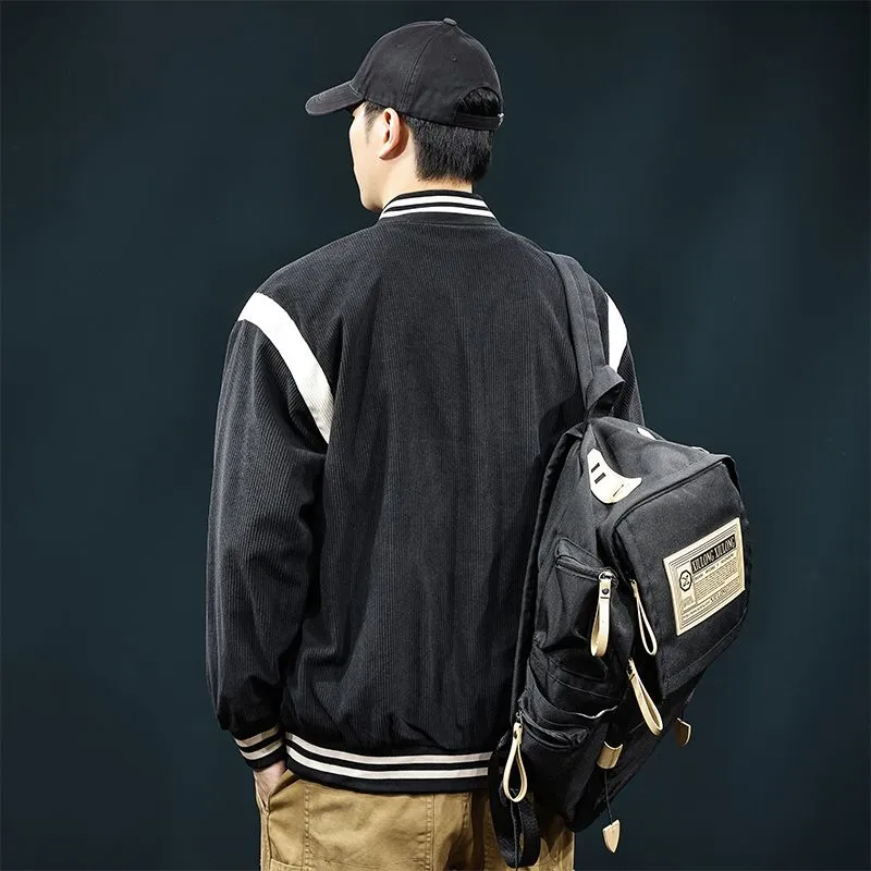 Retro-style Men's Varsity Jacket with Elastic Band Cuff and Hem