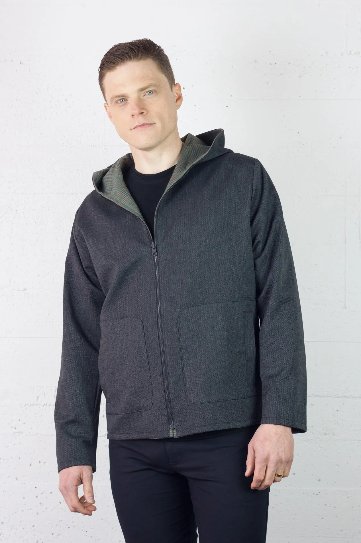 Reversible Jacket Charcoal Birdseye/Sage Check