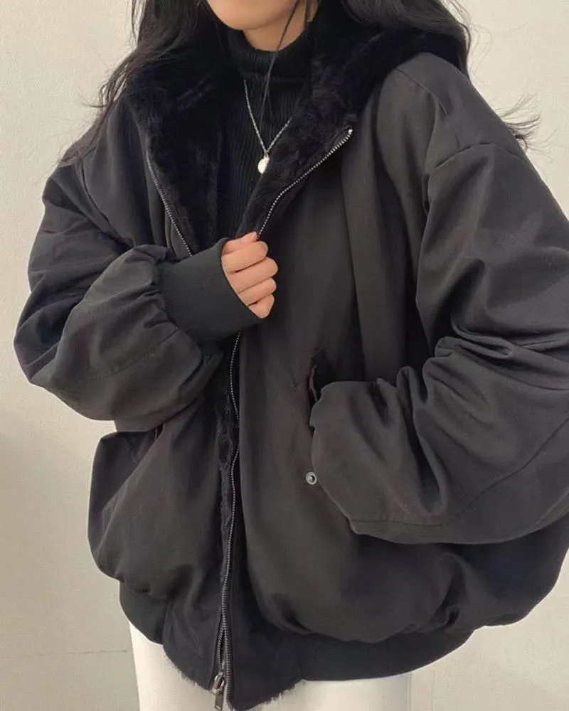 Reversible Oversize Fleece Zip Up Jacket