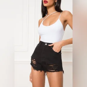 Revolve Superdown Black Simi Distressed Denim Jean Shorts Size 26