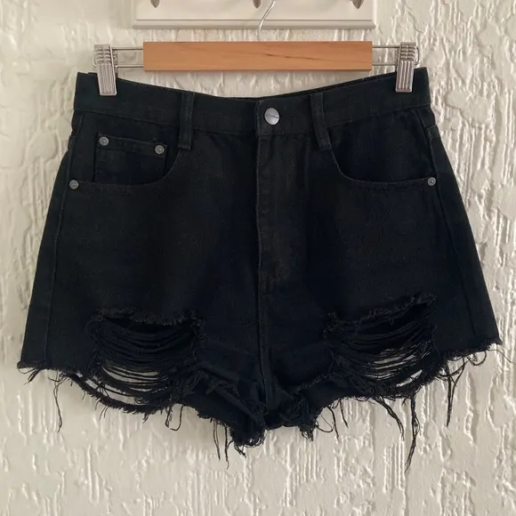 Revolve Superdown Black Simi Distressed Denim Jean Shorts Size 26
