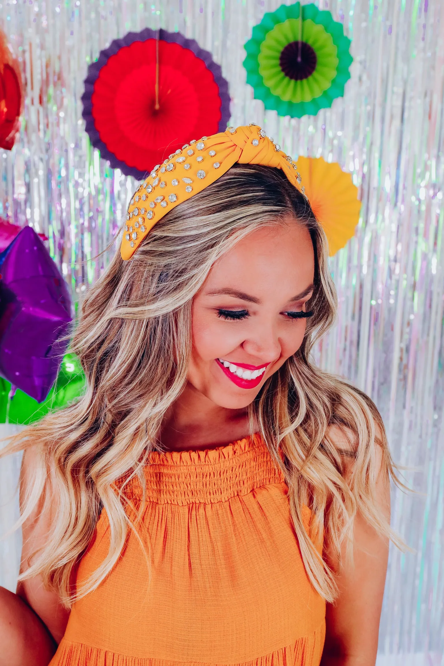 Rhinestone Knotted Headband - Yellow