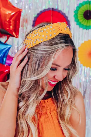 Rhinestone Knotted Headband - Yellow