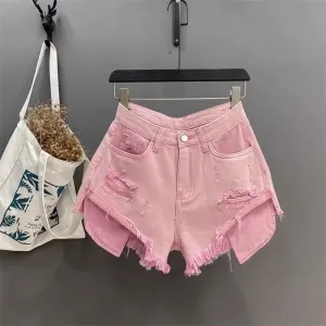 Ripped High-waisted Denim Ultra Shorts