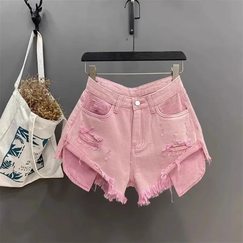 Ripped High-waisted Denim Ultra Shorts