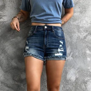 Ripped Stretch Jeans Shorts