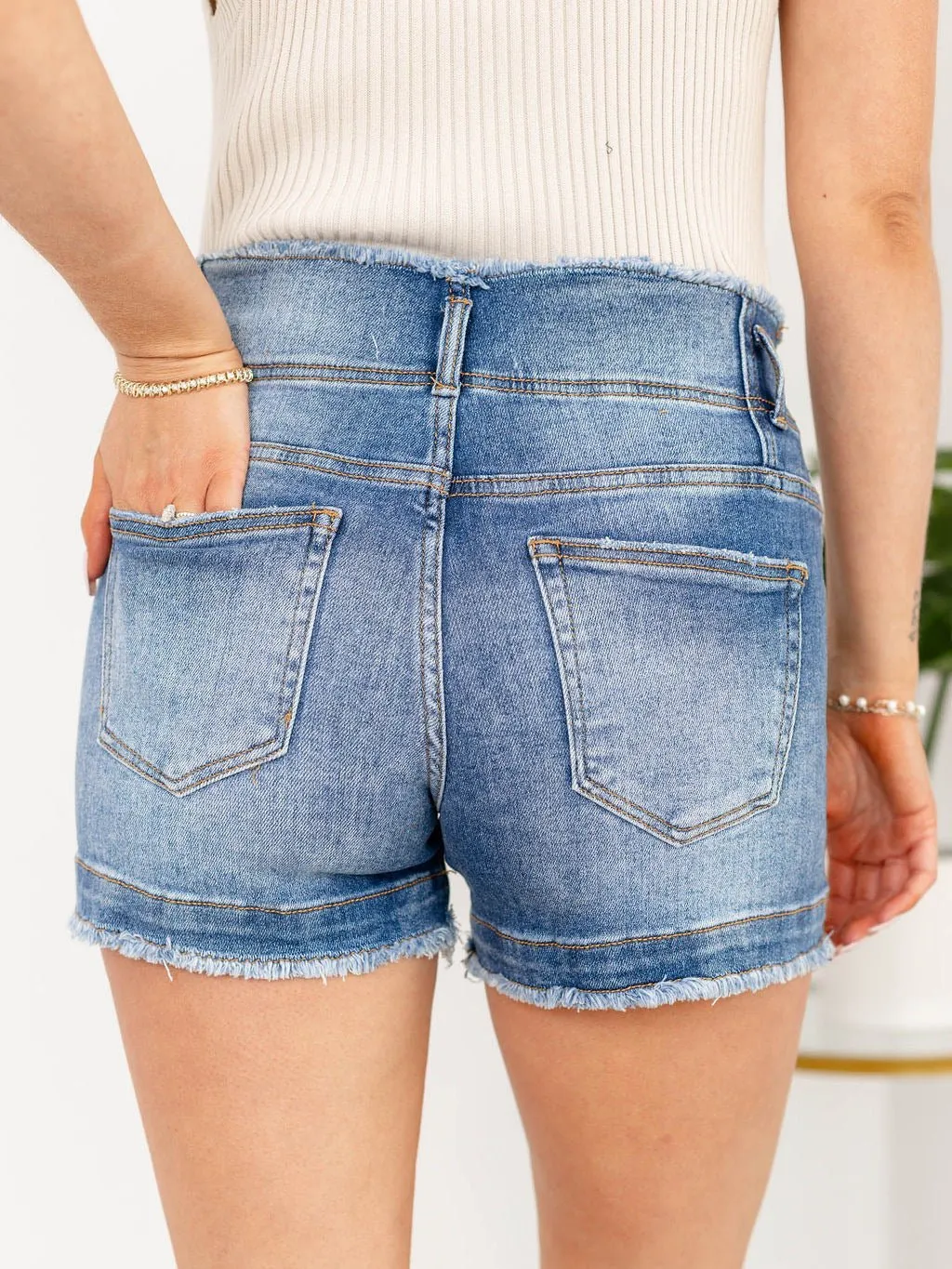 RISEN High Rise Button Seam Detail Short