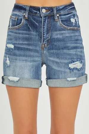 Risen | High Rise Distressed Roll Up Shorts