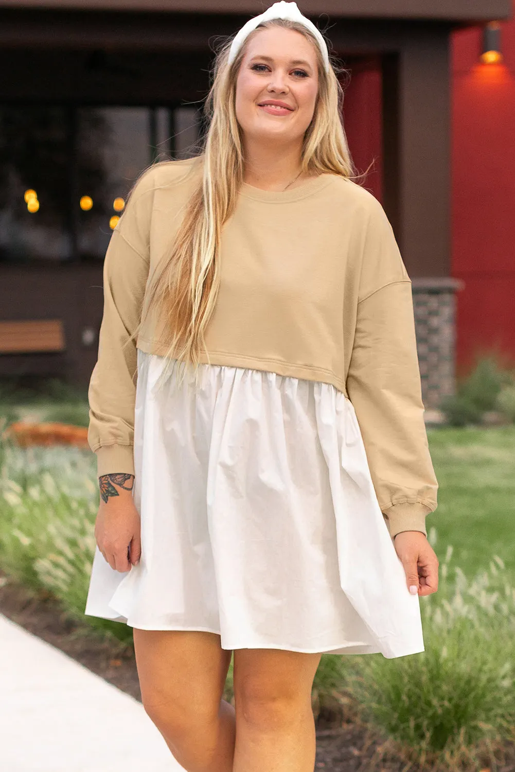 Rose Red Sequin Heart XOXO Graphic Colorblock Patchwork Hem Sweatshirt Dress