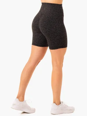 Rotation High Waisted Scrunch Shorts - Black Leopard