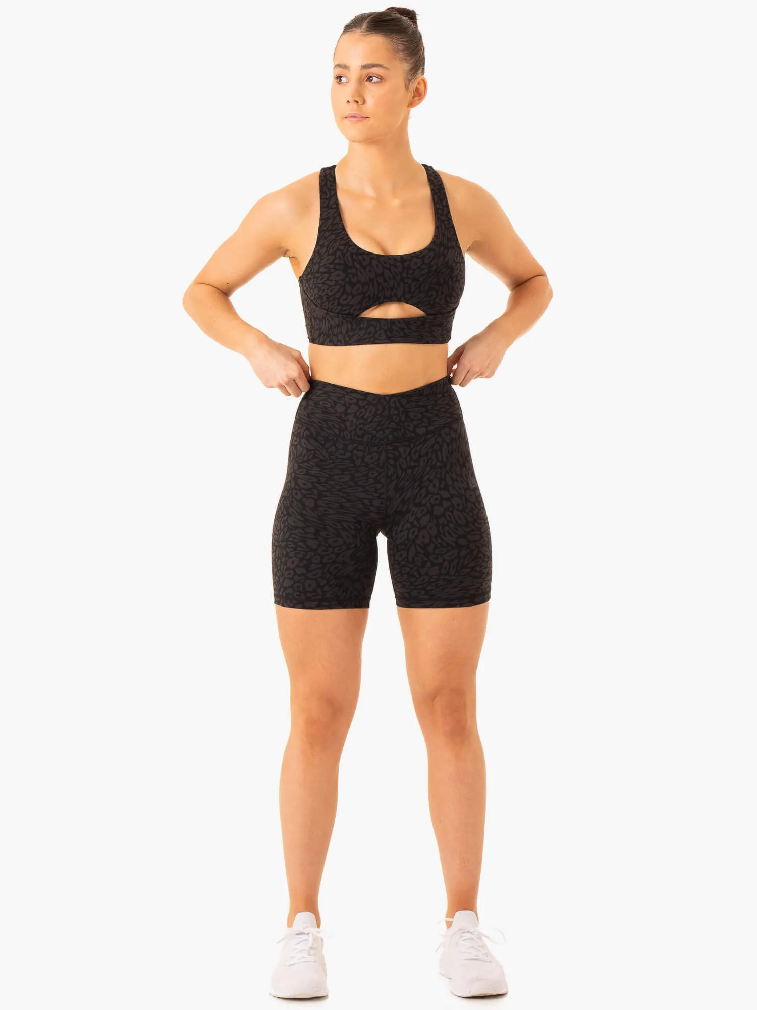 Rotation High Waisted Scrunch Shorts - Black Leopard