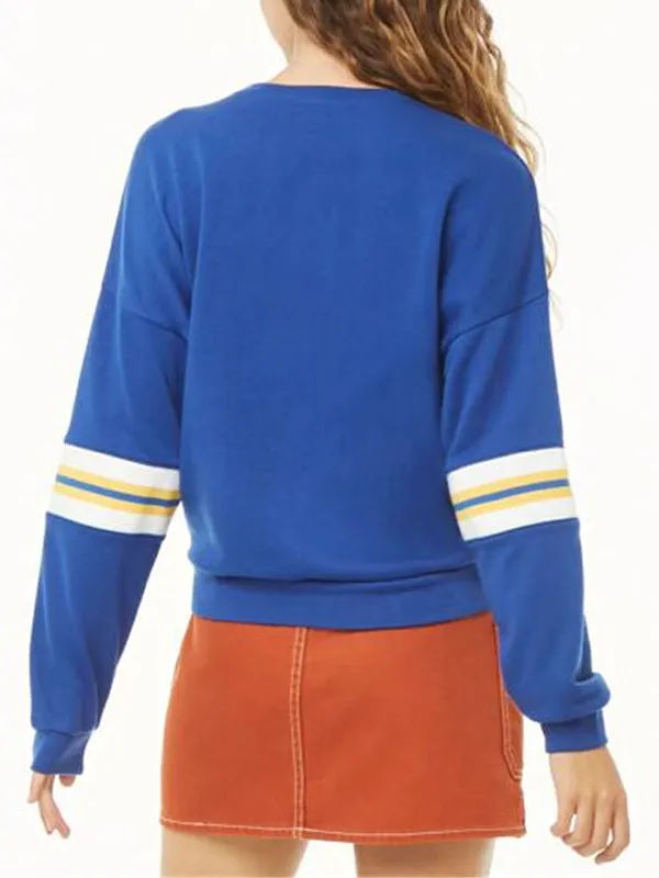 Round Neck Contrast Color Striped Casual Straight Long Sleeve Pullover Sweatshirt