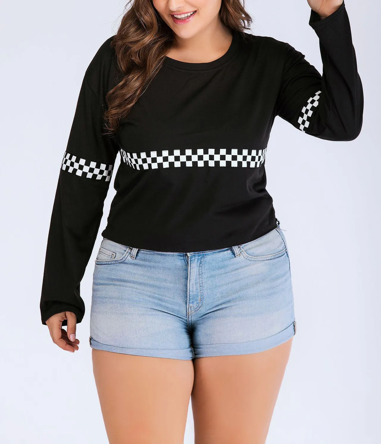 Round Neck Long Sleeve Large Size Print Loose T-shirt