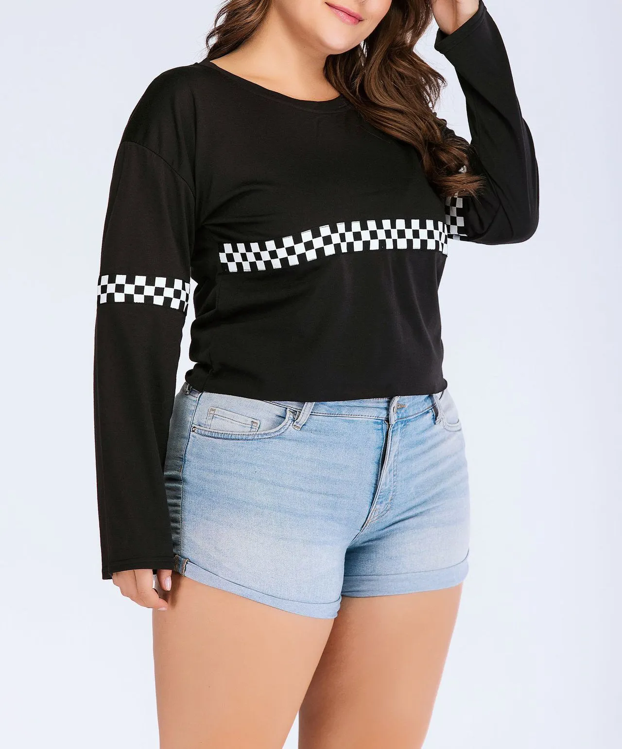 Round Neck Long Sleeve Large Size Print Loose T-shirt