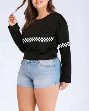 Round Neck Long Sleeve Large Size Print Loose T-shirt