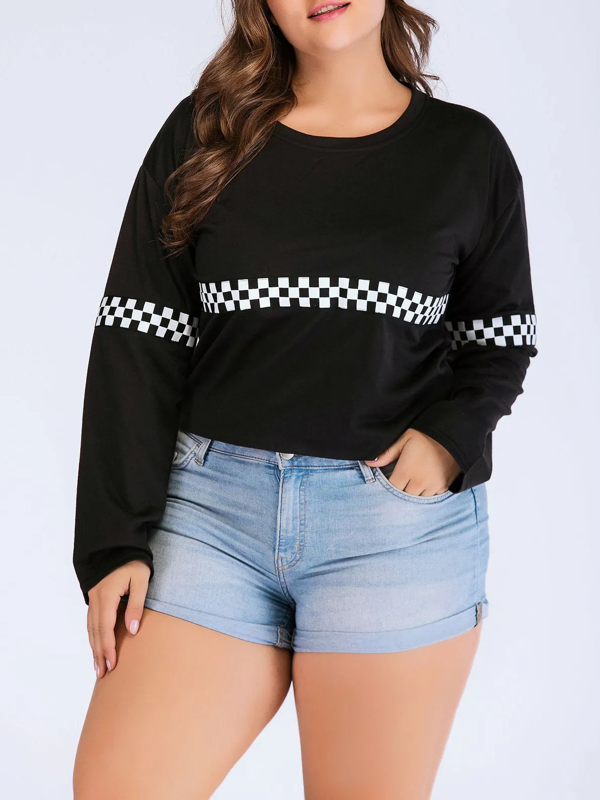 Round Neck Long Sleeve Large Size Print Loose T-shirt