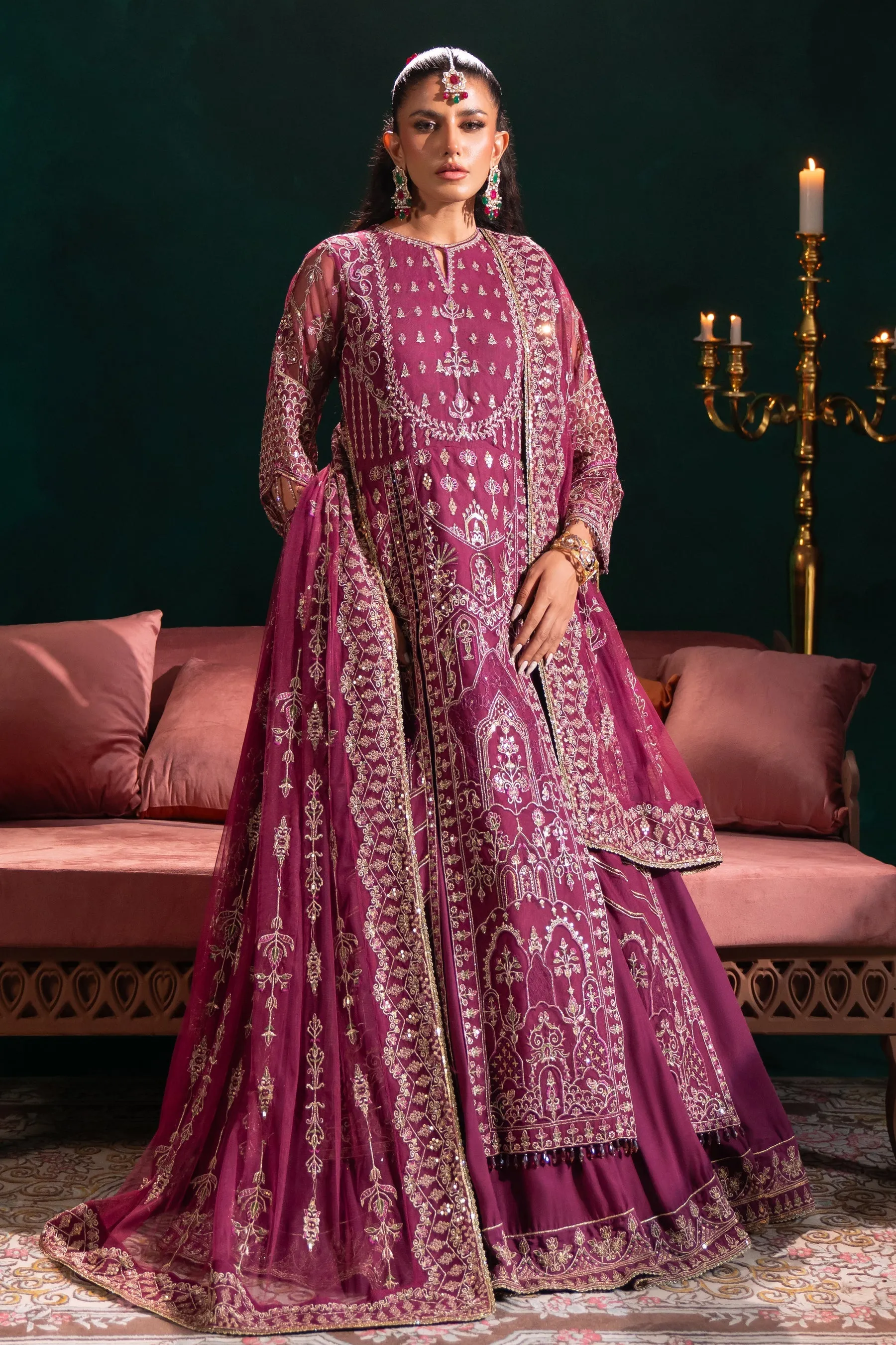 Royal Embroidered Pakistani Wedding Dress Plum Shade Lehenga Shirt